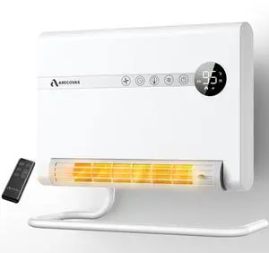 Wall Heater, Space Heater for Bedroom, 1500W PTC Fast Heating Electric Heaters for Indoor Use, 30° Oscillation, Adjustable Thermostat, 24H Timer, Remote Control, Desk or Wall Mounted Heater for Office