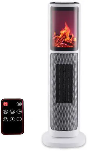Portable Space Heaters for Indoor Use, 1500W Electric Tower Heater with Fireplace, Oscillating PTC Ceramic, Adjustable Thermostat, Timer and Remote Control, Overheating & Tip-Over Protection