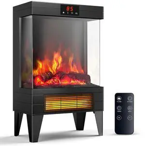Electric Fireplace Stove Heater - Freestanding Fireplace Heater for Indoor Use with Realistic 3D Flame, Adjustable Thermostat & Remote, Quiet, Timer for Living Room and Bedroom