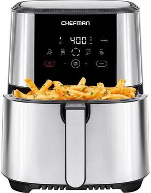 _Mega BrandTurboFry Touch Air Fryer, Large 5-Quart Family Size, One Touch Digital Control Presets, French Fries, Chicken, Meat, Fish, Nonstick Dishwasher-Safe Parts, Automatic Shutoff, Stainless Steel