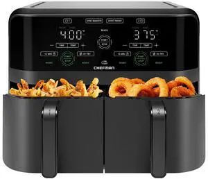 6 Quart Dual Basket Air Fryer - Digital Touchscreen, Smart Sync Finish, Hi-Fry, Auto Shutoff, 2 Independent 3QT Nonstick Dishwasher-Safe Frying Baskets - Digital Double Air Fryer - Black