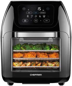 Multifunctional Digital Air Fryer+ Rotisserie, Dehydrator, Convection Oven, 17 Touch Screen Presets Fry, Roast, Dehydrate, Bake, XL 10L Family Size, Auto Shutoff, Large Easy-View Window, Black