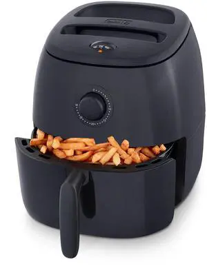 Tasti-Crisp Electric Air Fryer Oven, 6 Qt. Family Size, Black  Compact Air Fryer with Large Basket for Healthier Food in Minutes, Ideal for Small Spaces - Auto Shut Off, Analog, 1700-Watt