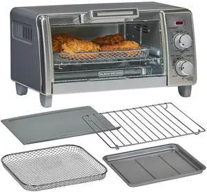 _Mega Brand  Crisp 'N Bake Air Fry Countertop Convection Toaster Oven, Medium Capacity, 4-Slice, 5-in-1, Fits 9 Pizza, 30-Min Timer, Bake, Broil, Air Fry, Toast, Keep Warm, Stainless Steel