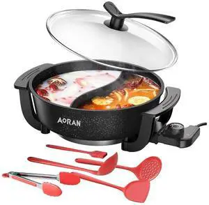 6L Electric Hot Pot, Non-Stick Smokeless Cooking Pot with Divider for Hot Pot, Fondue, Shabu Shabu, Multi-Function, Includes Ladle, Tongs, Oil Brush, Food Tongs, Easy to Clean Black 6L Electric Hot Pot, Non-Stick Smokeless Cooking Pot with Divider for Hot Pot, Fondue, Shabu Shabu, Multi-Function, Includes Ladle, Tongs, Oil Brush, Food Tongs, Easy to Clean Black