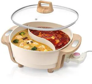 Hot Pot Electric Hot Pot with Divider, Large 6L Nonstick Dual-Sided Shabu Shabu Pot Dual-Flavor hotpot electric 1500W with Adjustable 5-Temperature Control Perfect for Family Dinners & Parties