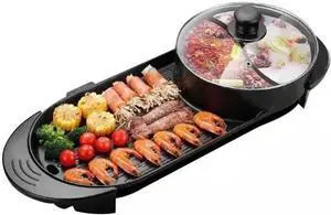 27 Hot pot with Grill,Electric BBQ Grill 2200W Non-Stick Korean Barbecue Grill for 2-12 People,Independent Dual Temperature Control(110V)