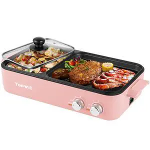 Hot Pot Electric with Grill, 2 in 1 Indoor Non-stick for Steaks, Shabu Shabu, Noodles, Simmer and Fry, Korean BBQ Grill, Independent Dual Temperature Control, Pink Hot Pot Electric with Grill, 2 in 1 Indoor Non-stick for Steaks, Shabu Shabu, Noodles, Simmer and Fry, Korean BBQ Grill, Independent Dual Temperature Control, Pink