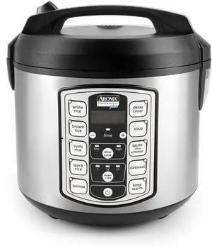 Housewares Professional Plus ARC-5000SB 20 Cup (Cooked) Digital Rice Cooker, Food Steamer, Slow Cooker, Stainless Exterior/Nonstick Pot, Silver, Black, 10-cup uncooked/20-cup cooked/4QT