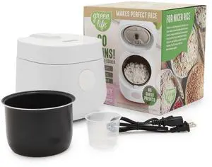Digital Rice Cooker, 2-Cups Uncooked/4-Cups Cooked, Removable Nonstick Ceramic PFAS-Free Pot, One-Touch Presets, Oats, Quinoa, Brown Rice, Auto Keep Warm, Fuzzy Logic Tech, 1.5QT, White