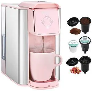 Pink Coffee Maker 3-in-1 Single Serve Coffee Machine, For Flat Bottom Coffee Capsule, Ground Coffee, 6 to 10 Ounce Cup, Removable 50 Oz Water Reservoir, 120V 1150W