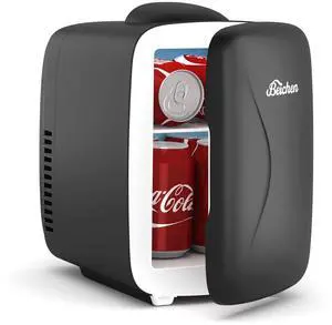 Mini Fridge [Upgrade], Small Fridge Rapid Cooling 4 Liter/6 Cans Skincare Fridge, Cooler and Warmer Refrigerators for Bedroom, Cosmetics, Office and Car (Black)