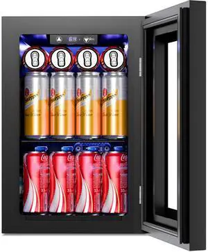 18L Beverage Refrigerator Cooler 24Can, Mini Fridge with Quiet Compressor, LED Light,Freestanding Small Fridge with Electronic Temperature Control for Home and Bar(40-61 )
