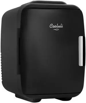 Mini Fridge for Bedroom - Car, Office Desk & Dorm Room - Portable 4L/6 Can Electric Plug In Cooler & Warmer for Food, Drinks, Skincare Beauty & Makeup - 12v AC/DC & Exclusive USB Option, Black