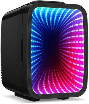 Mini Fridge, 4 Liter/6 Cans Small Refrigerator With Dimmable LED Light,AC/DC Portable Thermoelectric Cooler and Warmer Gaming mini fridge for Bedroom,Office,Gaming room and Car (Black)