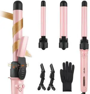 Rotating Curling Iron Set, Automatic Curling Wand for Long Hair, Easy to Use Hair Curler Get Effortless Beach Waves, 3 Sizes Ceramic Barrel 0.75" 1" 1.25" to 430°F with Home Button, Dual Voltage