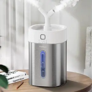 Stainless Steel Humidifier Dishwasher Safe, 4L/1Gal Cool Mist Humidifiers for Bedroom, Easy Clean Humidifier Large Room, Humidifiers for Baby Nursery Living Room Office Plant, White