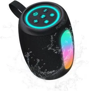 Portable Bluetooth Speaker with Lights, Powerful Sound, IPX5 Waterproof, Wireless BT5.3, TWS Pairing, 15H Playtime, for Outdoor/Home/Party/Beach, Stocking Stuffers, White Elephant Gifts (Black)