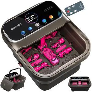 Collapsible Foot Spa with Heat, Bubble,Temp Control,Remote Control, Color Touch Screen Foot Bath Massager with 6 Massage Rollers,Foot Soaking Tub,Pedicure Foot spa for Stress Relief (Deep Grey)