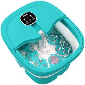 Collapsible Foot Spa Electric Rotary Massage, Foot Bath with Heat, Bubble, Remote, and 24 Motorized Shiatsu Massage Balls. Pedicure Foot Spa for Feet Stress Relief