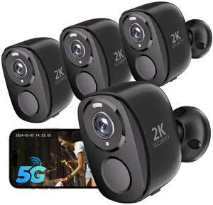 4Pack 5G/2.4G Security Cameras Wireless Outdoor,2K Battery Powered AI Motion Detection Siren Alarm WiFi Home Indoor Camera, Color Night Vision, 2-Way Talk, Waterproof, Works w/Alexa, Cloud/SD
