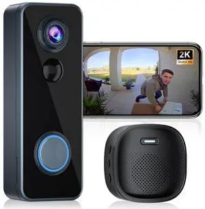 Doorbell Camera Wireless, Head-to-Toe Video, 2K HD Live View, Two-Way Talk,Smart Video Doorbell with Chime,no Subscription,Battery Powered,Motion Detection &Alerts,Works with Alexa &Google(2.4G WiFi)