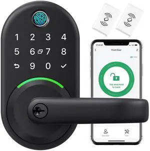 Smart Door Handle Lock with Keypad:  Fingerprint Smart Knob - Keyless Entry Digital Lock for Front Door - Deadbolt with APP - Generate Passcode Remotely - DIY Installation