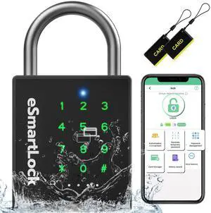 Heavy Duty Smart Padlock, Gate Lock Padlock with Key Code and RFID, Outdoor Weatherproof Biometric Digital Lock for Gate, Sheds, Fence, Garage, Locker, Storage Unit