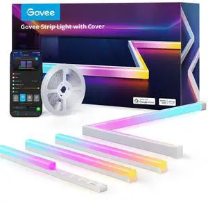 RGBIC LED Strip Lights 16.4ft with Covers, Smart LED Lights for Bedroom Work with Alexa and Google Assistant, LED Diffuser Channel with Srtip Lights, Skirting Lines, Studio, Cabinet