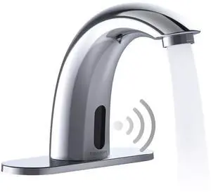 Automatic Motion Sensor Hands Free Electronic Infrared Smart Commercial Touchless Bathroom Sink Faucet with Cover Plate Temperature Mixer Battery or Plug-in Powered Chrome