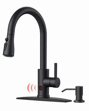 Black Touchless Kitchen Faucet with Soap Dispenser, Hands-Free, Smart Motion Sensor, Contemporary Bar Sink Faucet with Pull Down Sprayer for Farmhouse RV Camper