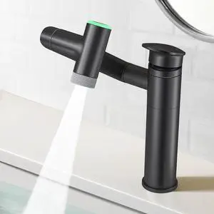 Modern Bathroom Faucet 1 Hole with Temperature Display(Batteries-Free), 1080° Rotatable Single Hole Bathroom Faucet, Single Handle Bathroom Vanity Faucets, 2 Spray Modes (Matte Black)