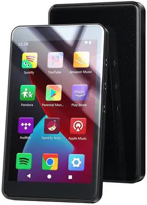 96GB MP3 Player with Bluetooth and WiFi, Android 14 Music Player with Play Store, Spotify, Pandora, Audible, Libby, 4" Flat Screen MP3 & MP4 for Kids with Eye-Care Mode, Speaker, FM Radio, Up to 1TB
