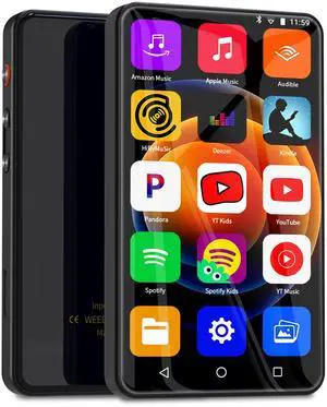 Ultrathin144GB MP3 Player with Bluetooth and WiFi,  4" Full-Color Touch Android Mainstrem Media MP4 Music Player with Spotify, YouTube, Pandora, Amazon Music,Audible,Libby,for Kids, Black