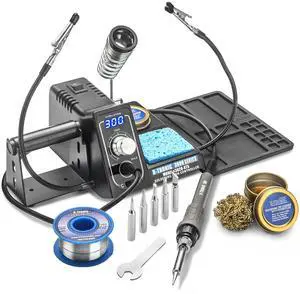 The Original  3020-XTS  75W Soldering Iron Station Kit  2 Helping Hands  Silicone Tool Mat  5 Extra Tips  50g Roll of Solder  Brass Sponge  Cleaning Flux  C/F Conversion  Auto Sleep!