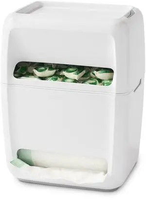 SinkSuite Bag & Pod Dispenser, Standing Garbage Bag and Dishwasher Pod Organizer with Removable Lids for Storage, Speckled White