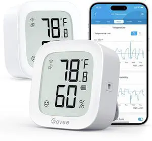 WiFi Thermometer Hygrometer 2Pack H5103, Indoor Temperature Humidity Sensor with Electronic Ink Display, App Notification Alert, Free Data Storage Export, Digital Remote Monitor for Bedroom