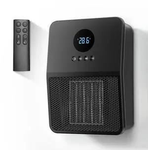 Electric Space Heater, 3-IN-1 Portable Heater for Wall Mount/Hook/Desktop, Remote&Thermostat, 3 Modes, 24H Timer, 1500W PTC Fast Heating Ceramic Heater for Office Bedroom Bathroom, Black