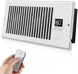 Quiet Register Booster Fan Fits 4" x 10" (DUCT OPENING CUTOUT), 10-Speed Smart Heating Cooling AC Vent Booster Fan w/Remote Control & Thermostat Control (Vertical Grille - White) - Corded