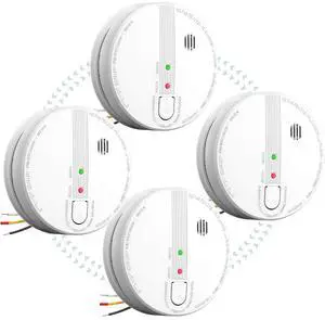 Smoke Detector, Hardwired Interconnected Smoke Detectors, Smoke Alarm with Replaceable 9V Battery, Interconnects Up to 12 Fire Alarms Smoke Detectors, Fire Alarm with Test/Silence Button 4 Packs