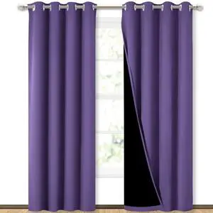 Lilac Purple Full Shade Curtain Panels, Pair of Energy Smart & Noise Blocking Out Blackout Drapes for Dining Room Window, Thermal Insulated Guest Room Lined Window Dressing(52 x 84 inch)