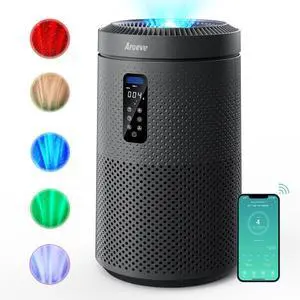 Air Purifier for Large Rooms up to 1,782 Sq. Ft. with Star Projector, Smart WiFi, Air Quality Sensor, UV Function, and Washable Filter for Whole Home Use for a Cozy Holiday, MK09W Black