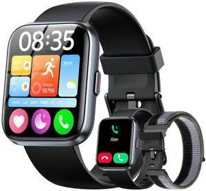 Smart Watches for Women Men, 1.85" Screen Smartwatch Compatible iPhone Android Phone Answer/Make Call, 24/7 SpO2 Sleep Heart Rate Monitor,3ATM Waterproof, Fitness 120+Sport (2 Bands Included)