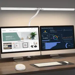 Led Desk Lamp for Office Home - Eye Caring Architect lamp with Clamp,Dual Screen Computer Monitor Gooseneck Smart Light: 24W 5 Color Flexible Adjustable Lighting Table Lamp for Study White