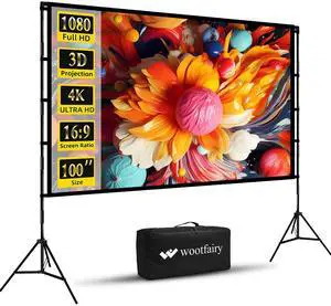 Projector Screen with Stand,  100 inch Foldable and Portable Projection Screen 16:9 4K HD Rear Front Wrinkle-Free Movie Screen with Carry Bag for Indoor Outdoor Home Theater Backyard Cinema