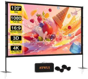 Outdoor-Projector-Screen-with-Stand - 120 inch Portable Projector Screen Indoor Outdoor Projector Screens 16:9 4K HD Lightweight Movie Screen with Carry Bag for Backyard Movie Night Outdoor-Projector-Screen-with-Stand - 120 inch Portable Projector Screen Indoor Outdoor Projector Screens 16:9 4K HD Lightweight Movie Screen with Carry Bag for Backyard Movie Night