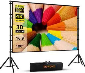 Projector Screen and Stand, 100 inch Projection Screen Outdoor Indoor, Portable 16:9 4K HD Rear Front Movie Screen with Carry Bag Wrinkle-Free Design for Home Theater Backyard Cinema