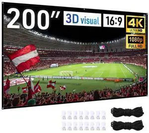 200 Inch Projector Screen Outdoor Indoor, 4K Full HD 3D 16:9 Double-Sided Projection, Foldable Portable, Wall Mount Hanging Extra Large for Outside Theater, Home Backyard Movies, Party