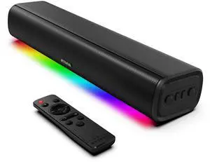 Sound Bar for Smart TV, 16'/60W Soundbar with Impactful Bass, Dynamic Light and Remote Control, Wall Mountable TV Speakers with Bluetooth/Optical/3.5MM AUX for Gaming/PC/Projector