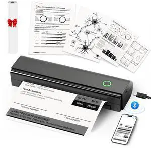 Portable Thermal Printer For Travel - N80 Inkless Bluetooth Printers, Wireless Impresora Portátil with 8.5"x11" US Letter Thermal Paper, Compatible with Phone, iOS, Android, Laptop For Home Office Car